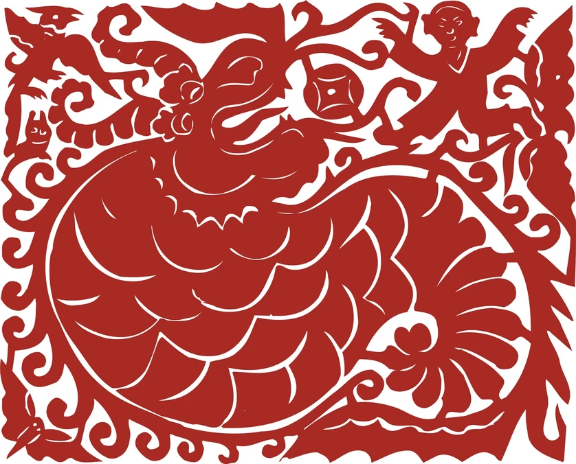 中国风中式传统喜庆民俗人物动物窗花剪纸插画边框AI矢量PNG素材【637】